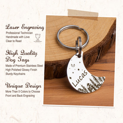 Moon Shaped Woods and Stars Dog ID Pet Tag