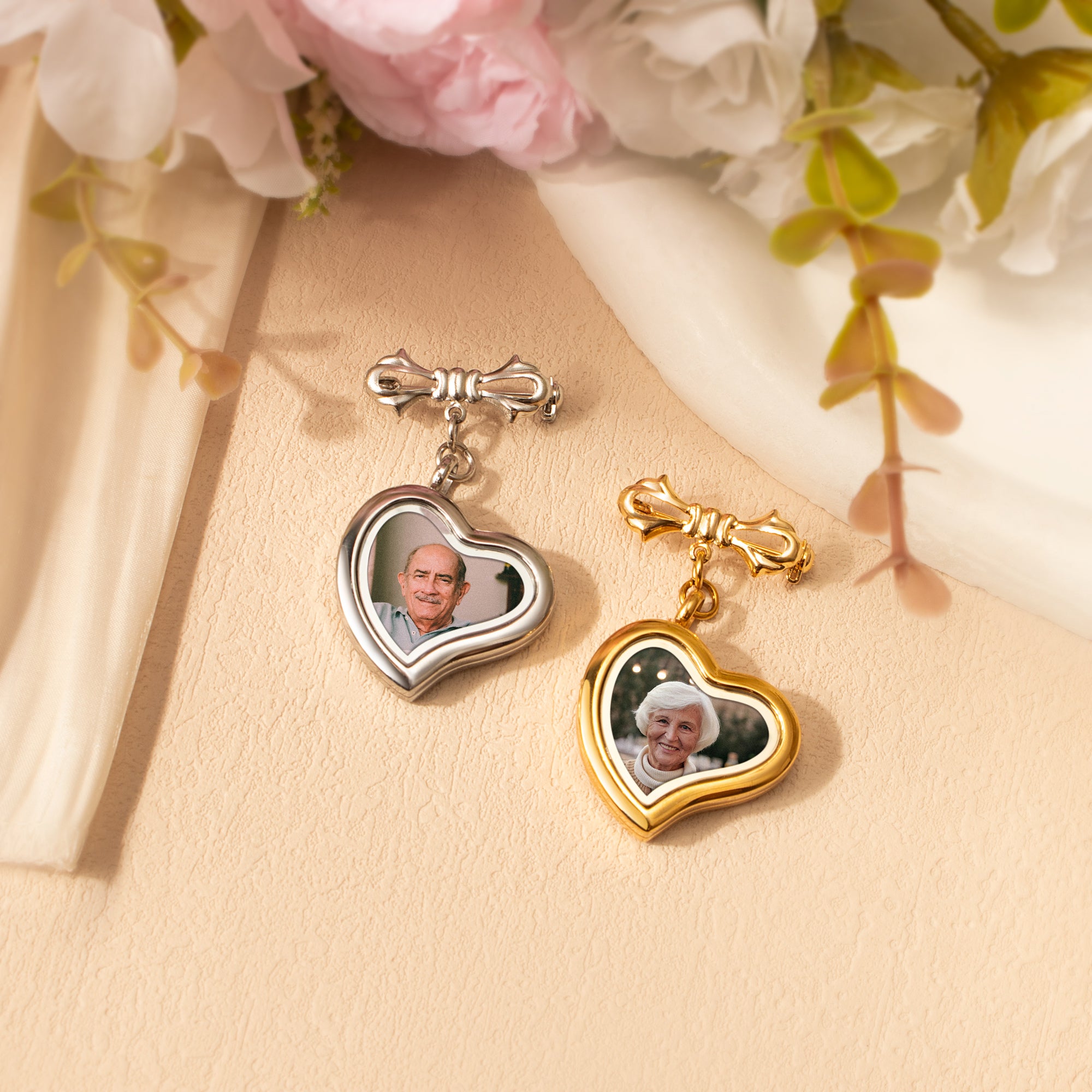 Glass Sideways Heart Graduation Photo Locket Brooch Pin