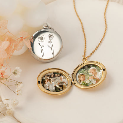 Custom 1-4 Flowers Photo Locket Necklace