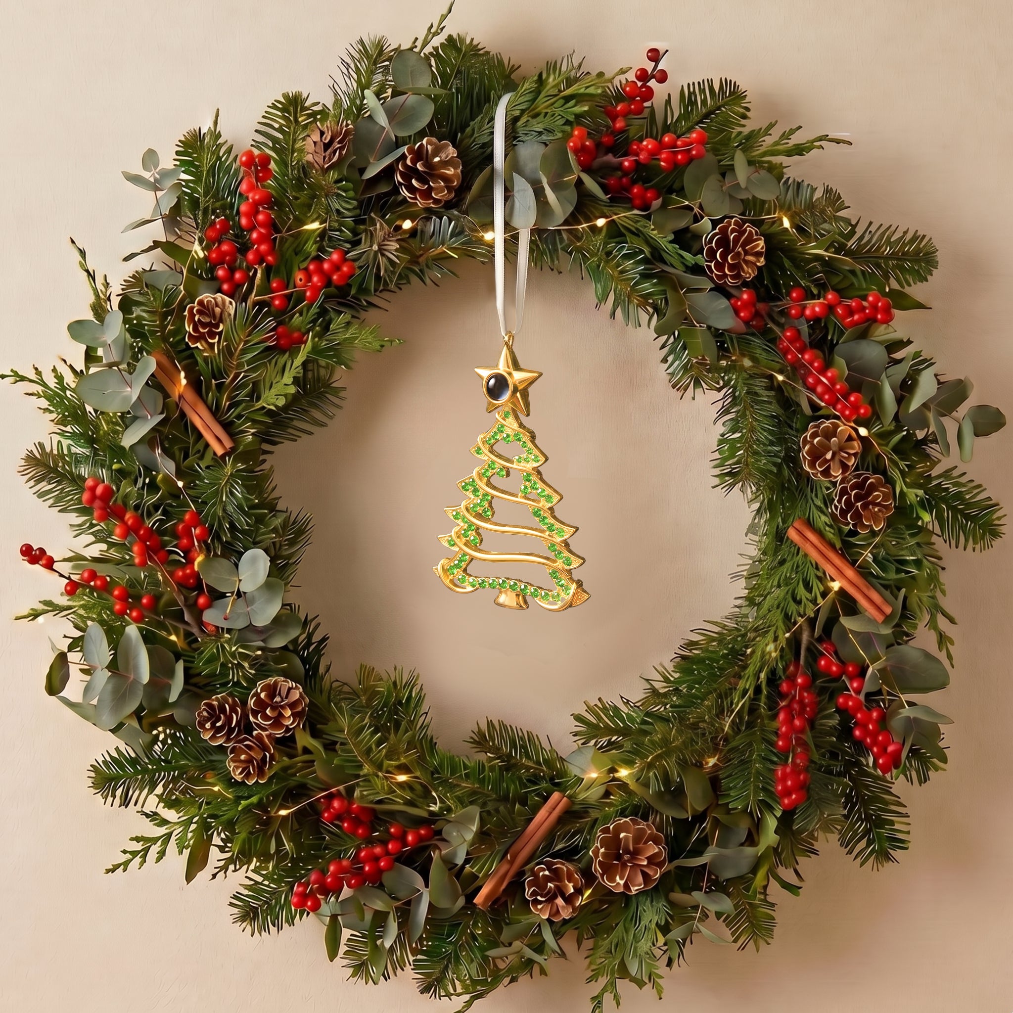 Custom Rhinestone Christmas Tree Photo Projection Ornament