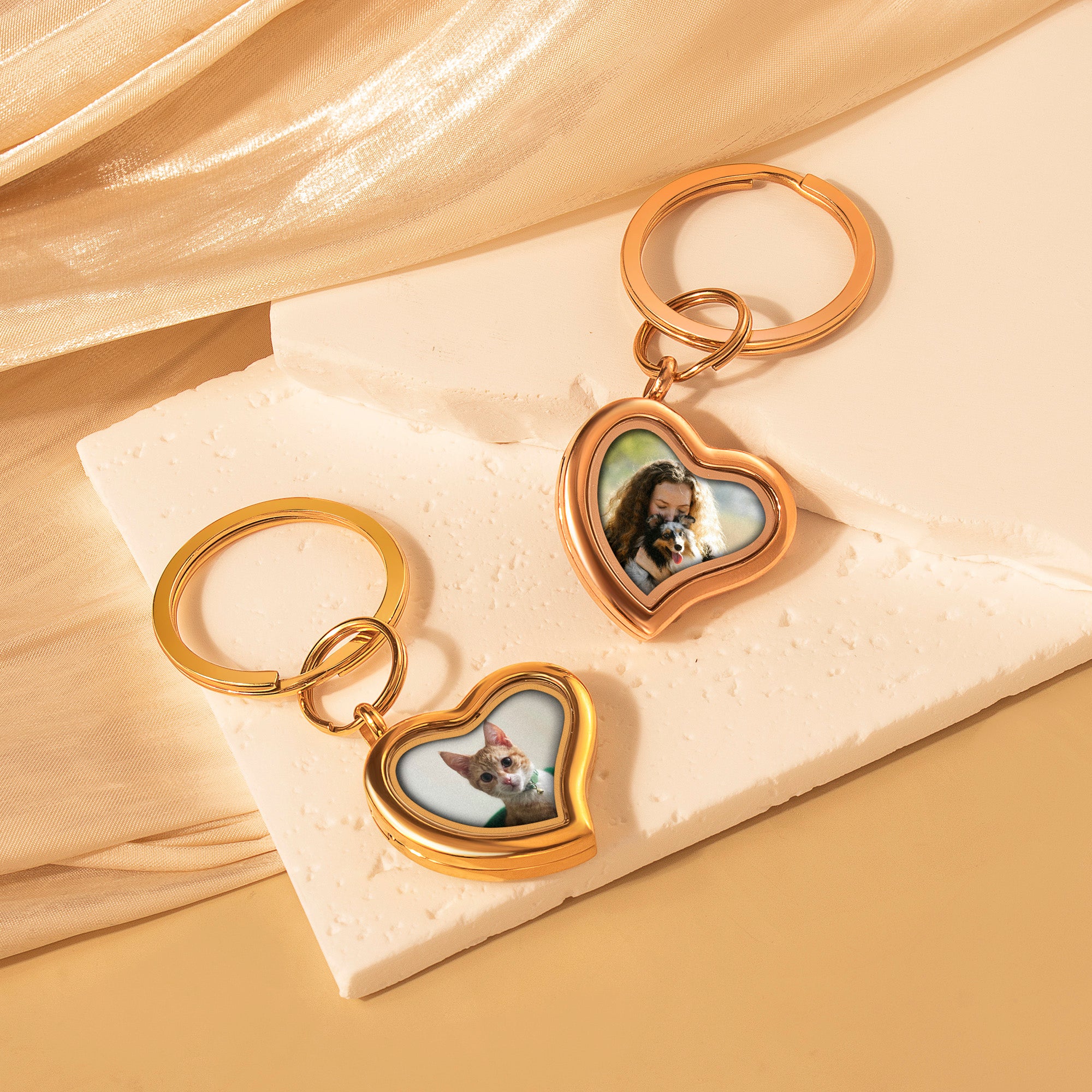 Sideways Heart Photo Locket Pet Memorial Keychain