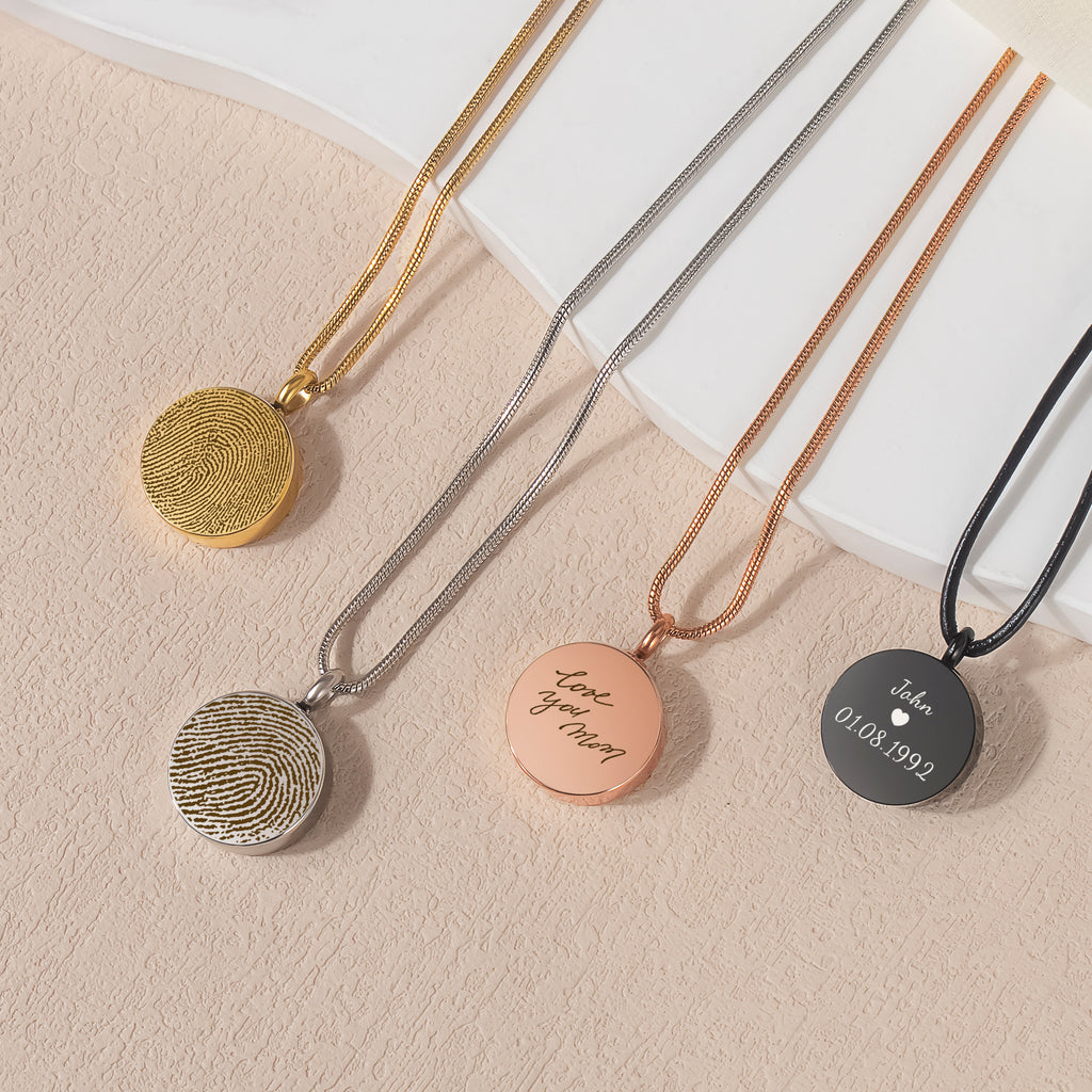 Custom Fingerprint and Handwriting Round Memorial Necklace