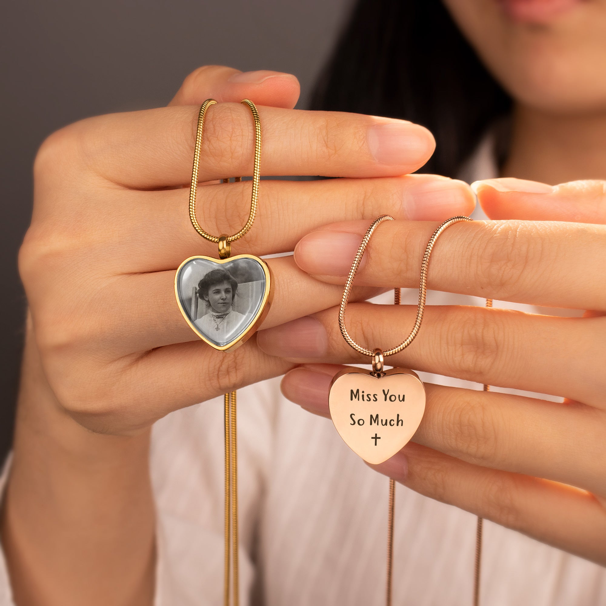 Heart Memorial Ashes Holder Necklace with Photo