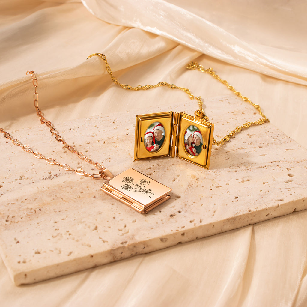 Square Build Your Own Bouquet Photo Locket Necklace