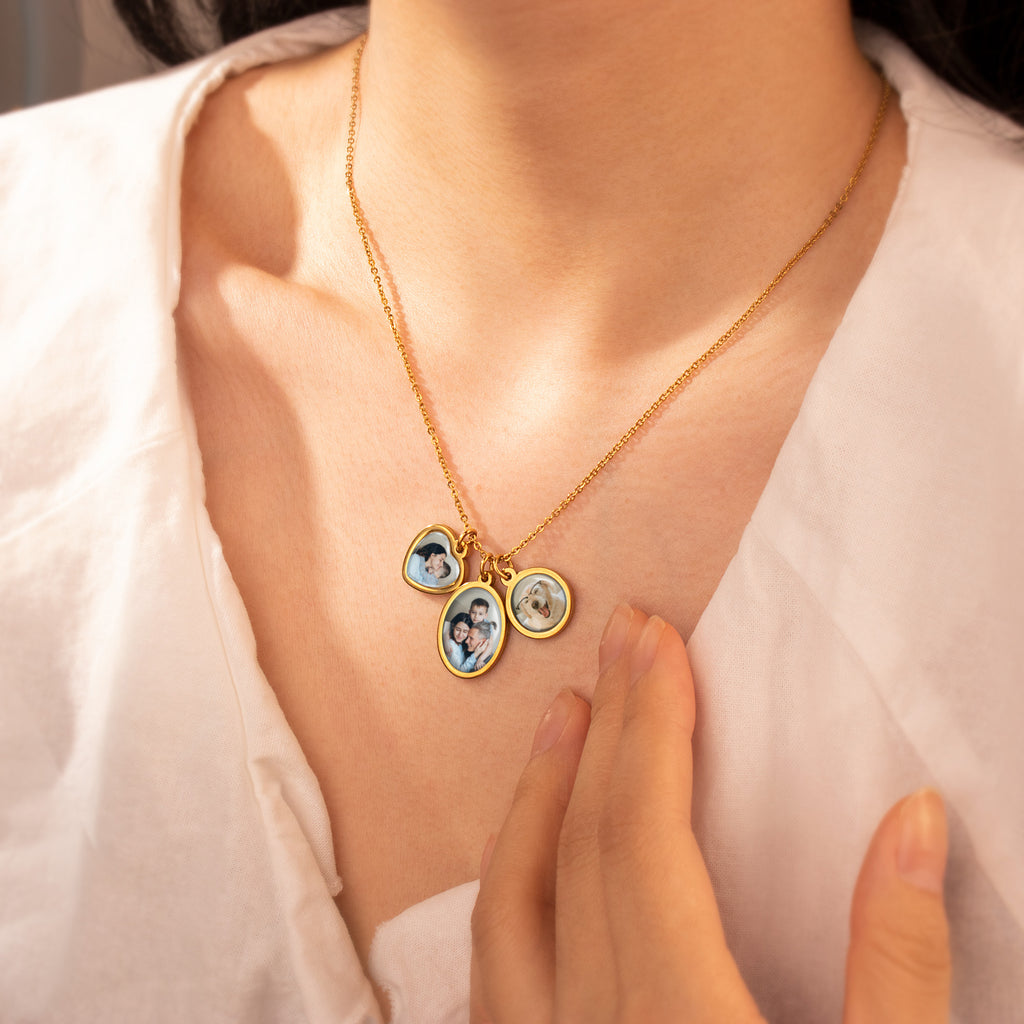 Multi-Shape Photo Necklace with Glass Dome Cab
