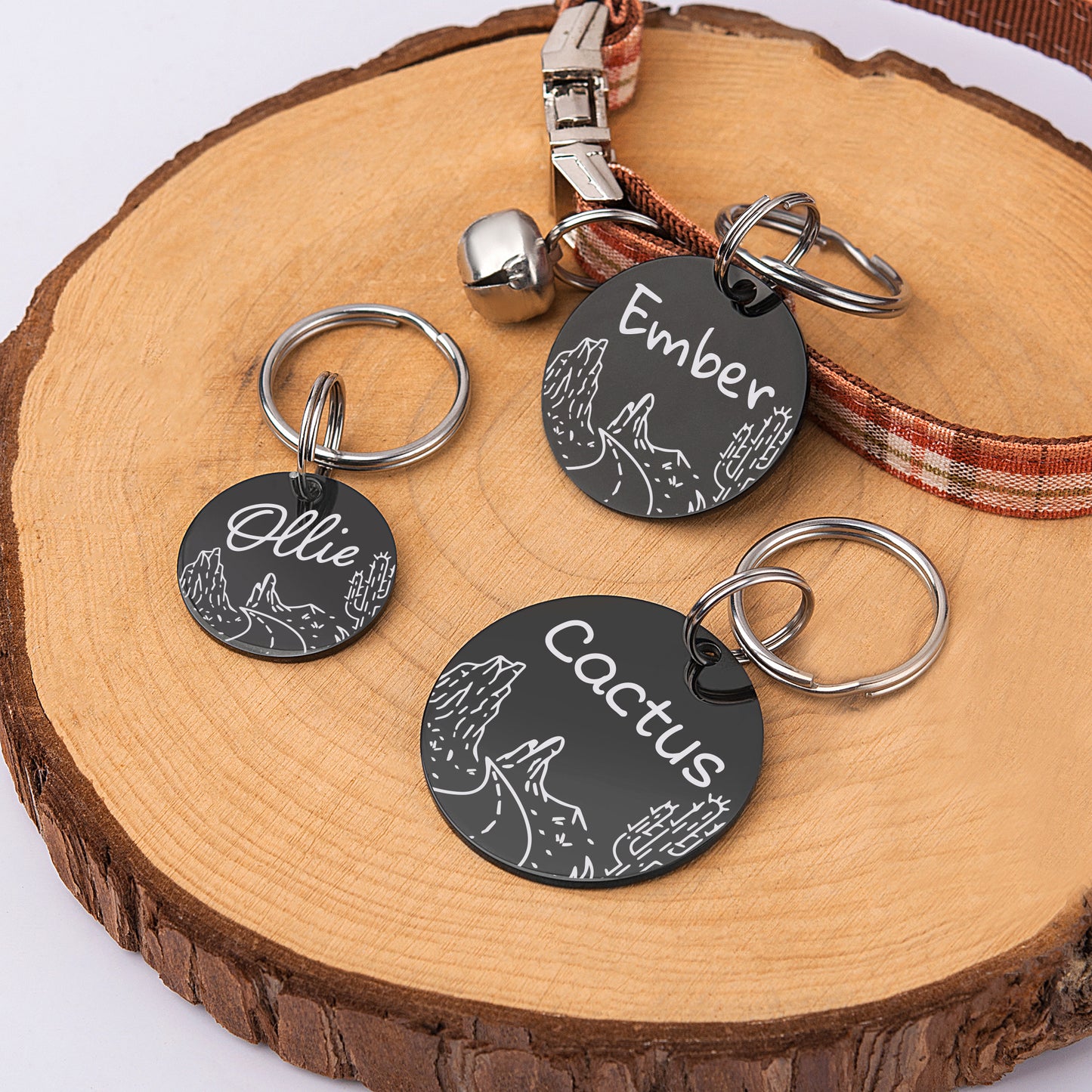 Personalized Rocky Road Cactus Round Shaped Pet ID Dog Tag for Cat or Dog