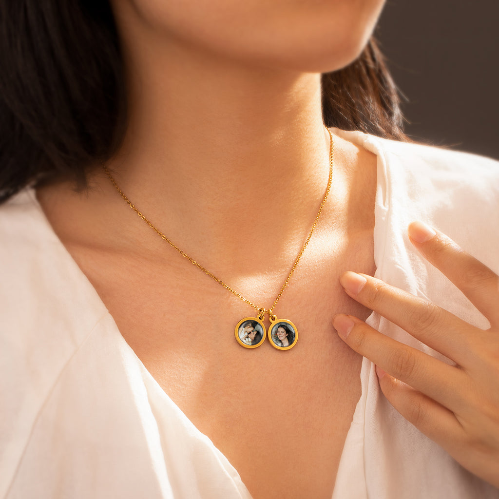 Round Photo Necklace with Glass Dome Cab