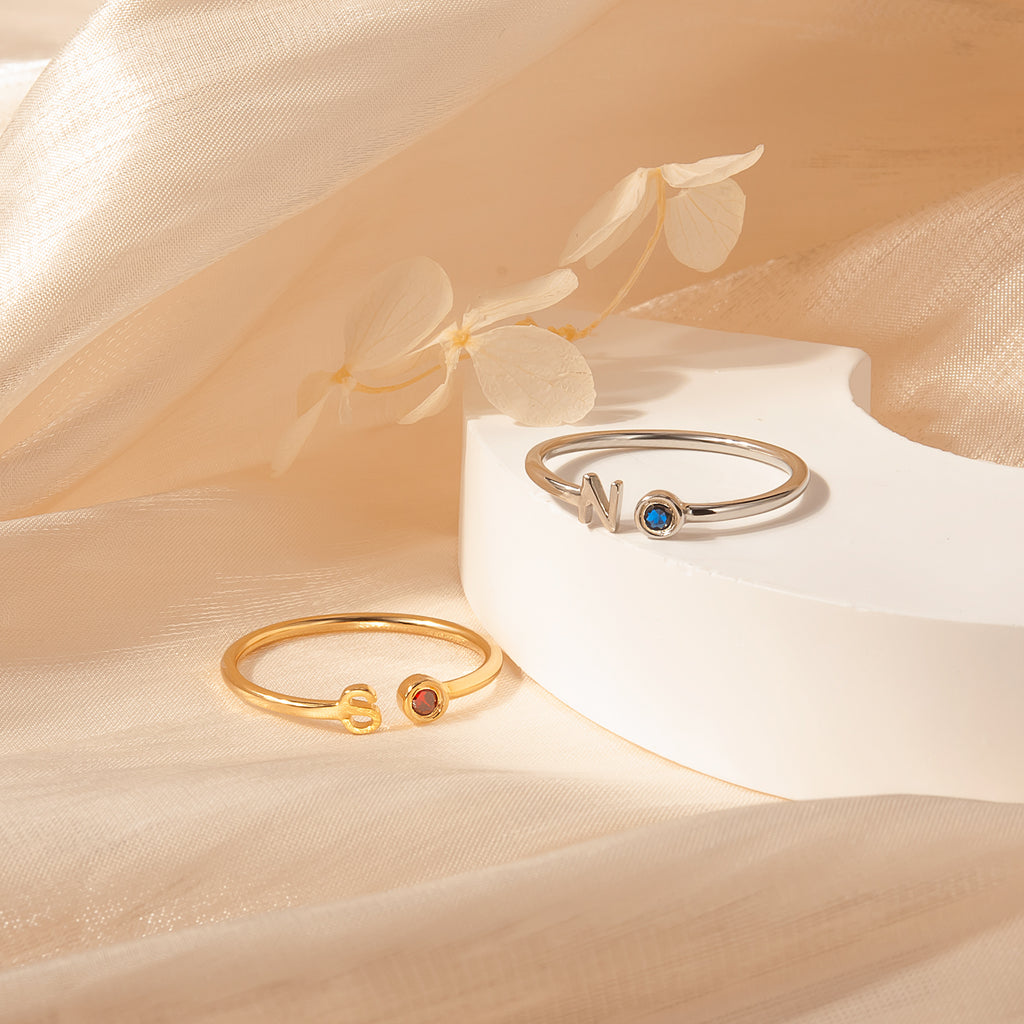 Parallel Initial Birthstone Ring