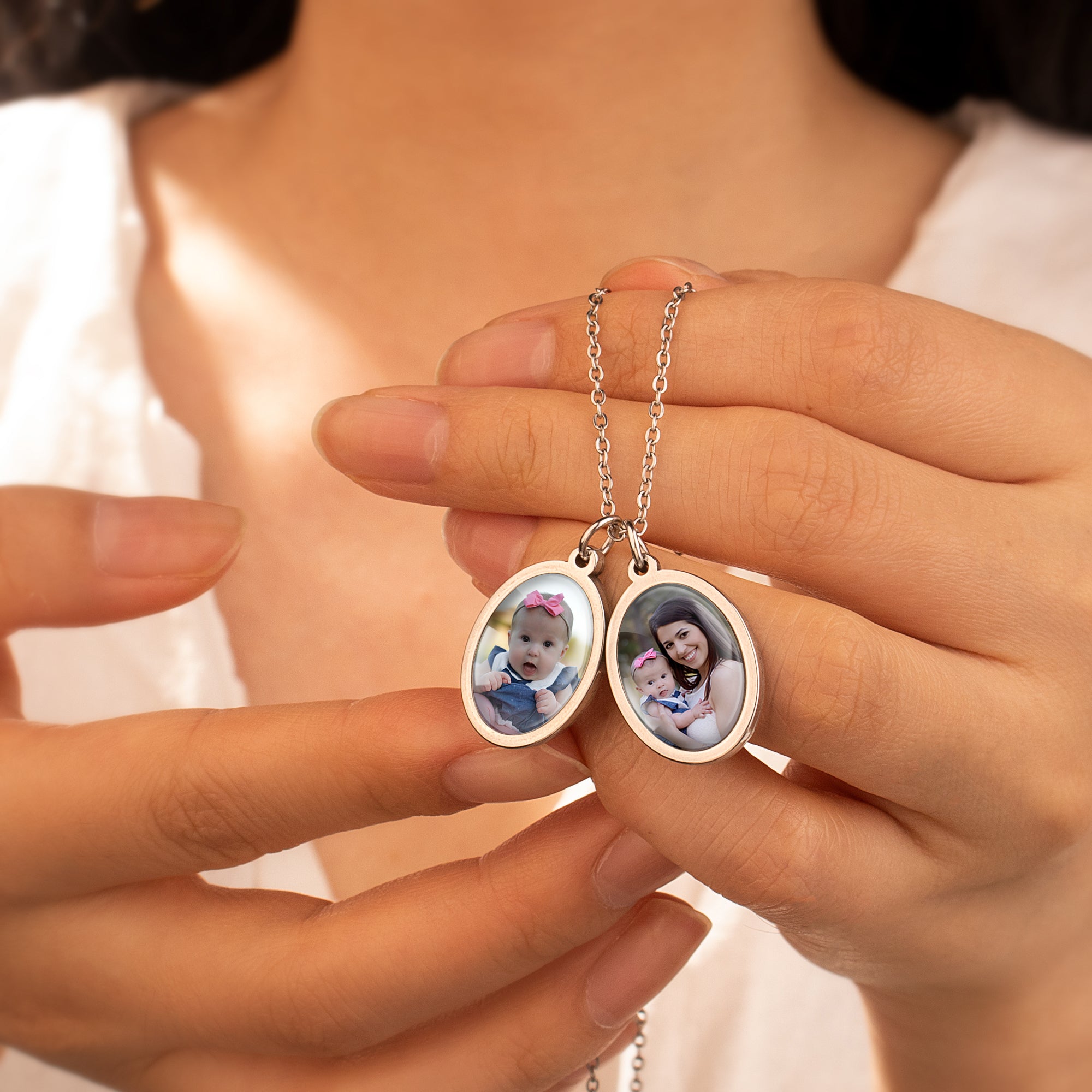 Oval Photo Necklace with Glass Dome Cab
