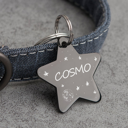 Personalized Space Themed Star Shaped Pet ID Dog Tag