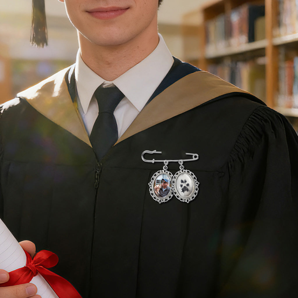 Horizontal Oval Graduation Photo Brooch Pin
