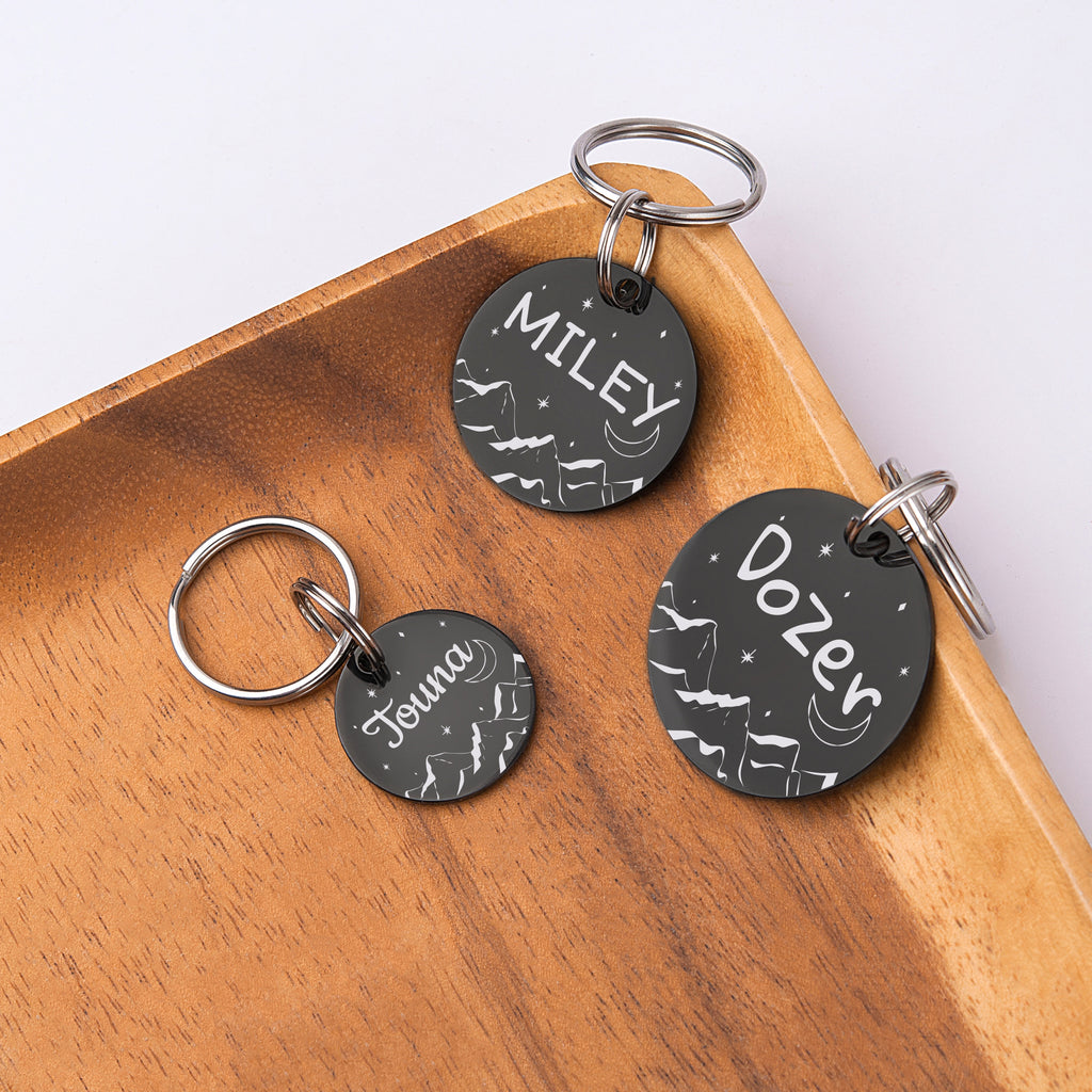 Mountain Moon Round Pet ID Dog Tag
