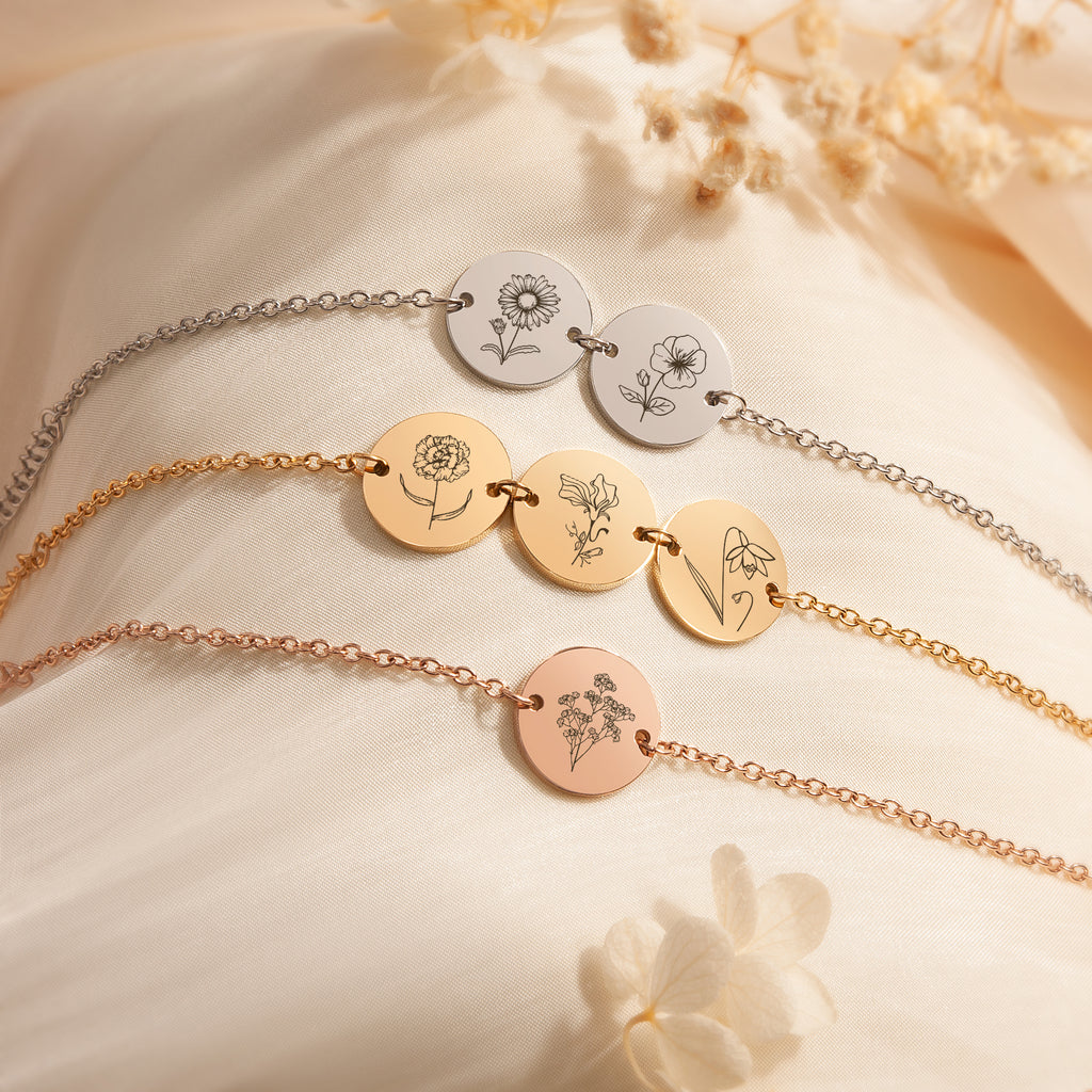 Personalized Flower Charm Bracelet
