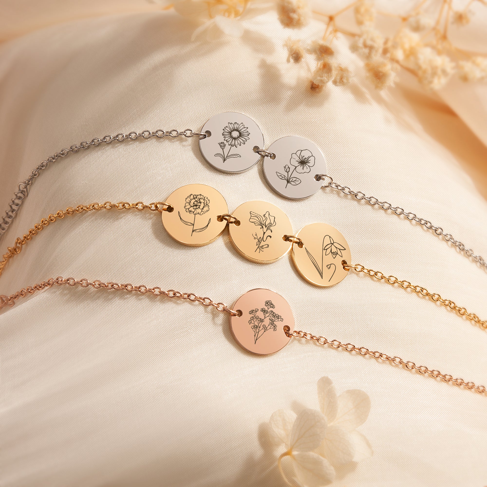 Personalized Flower Charm Bracelet