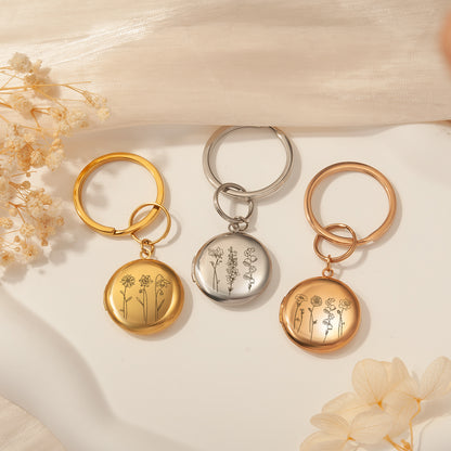 Custom Flower Garden Photo Locket Key Chain