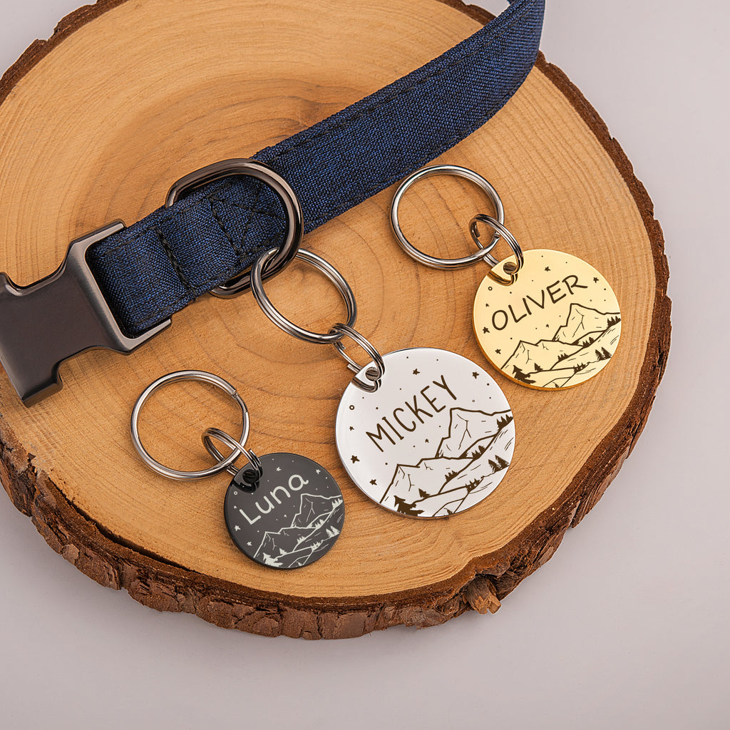 Mountain Starry Sky Round Pet ID Dog Tag