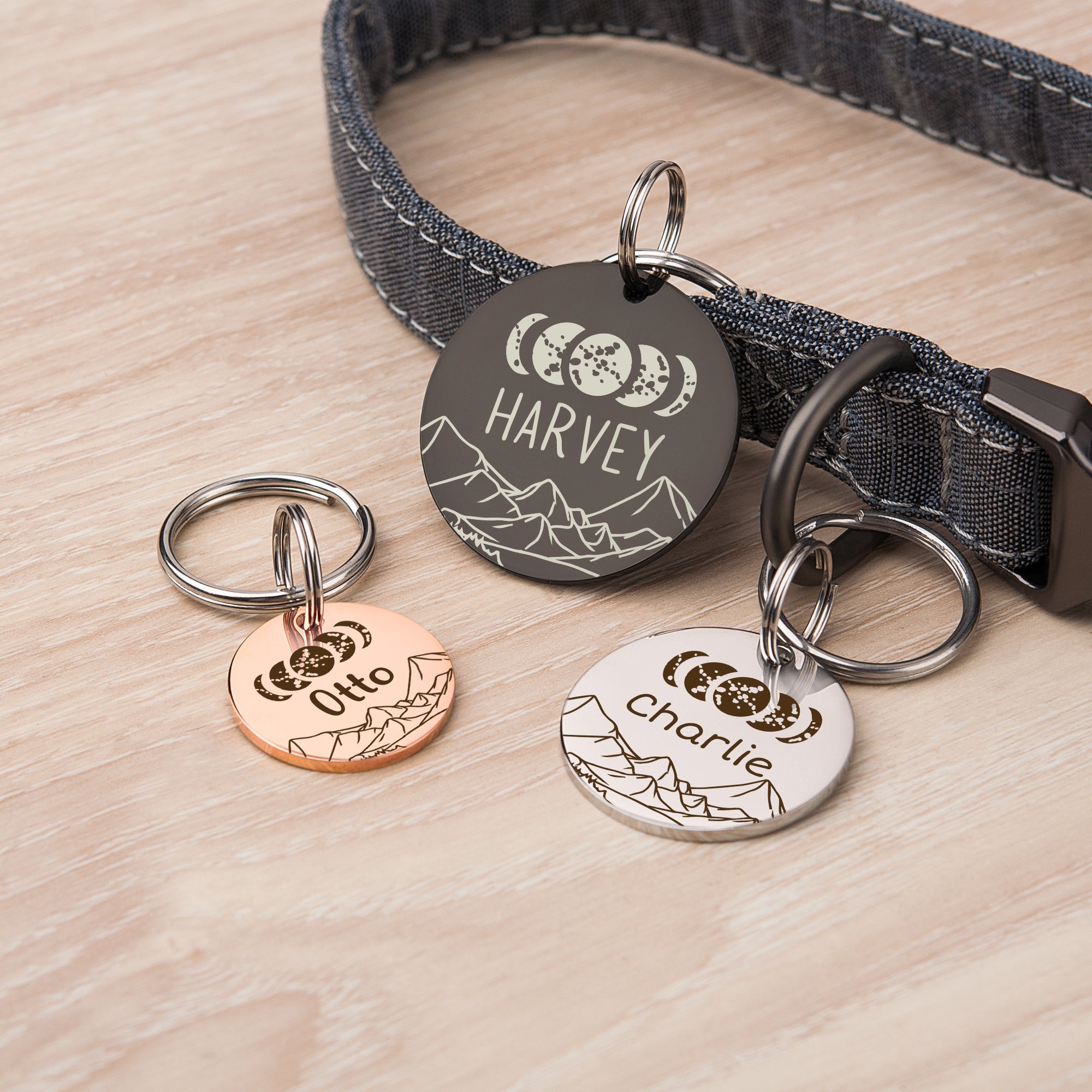 Moon Phases Round Pet Tag