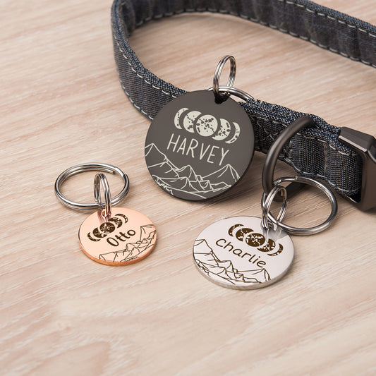 Personalize Moon Phases Round Shaped Pet ID Dog Tag for Cat or Dog