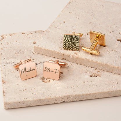 Custom Handwriting and Actual Fingerprint Square Cuff Links