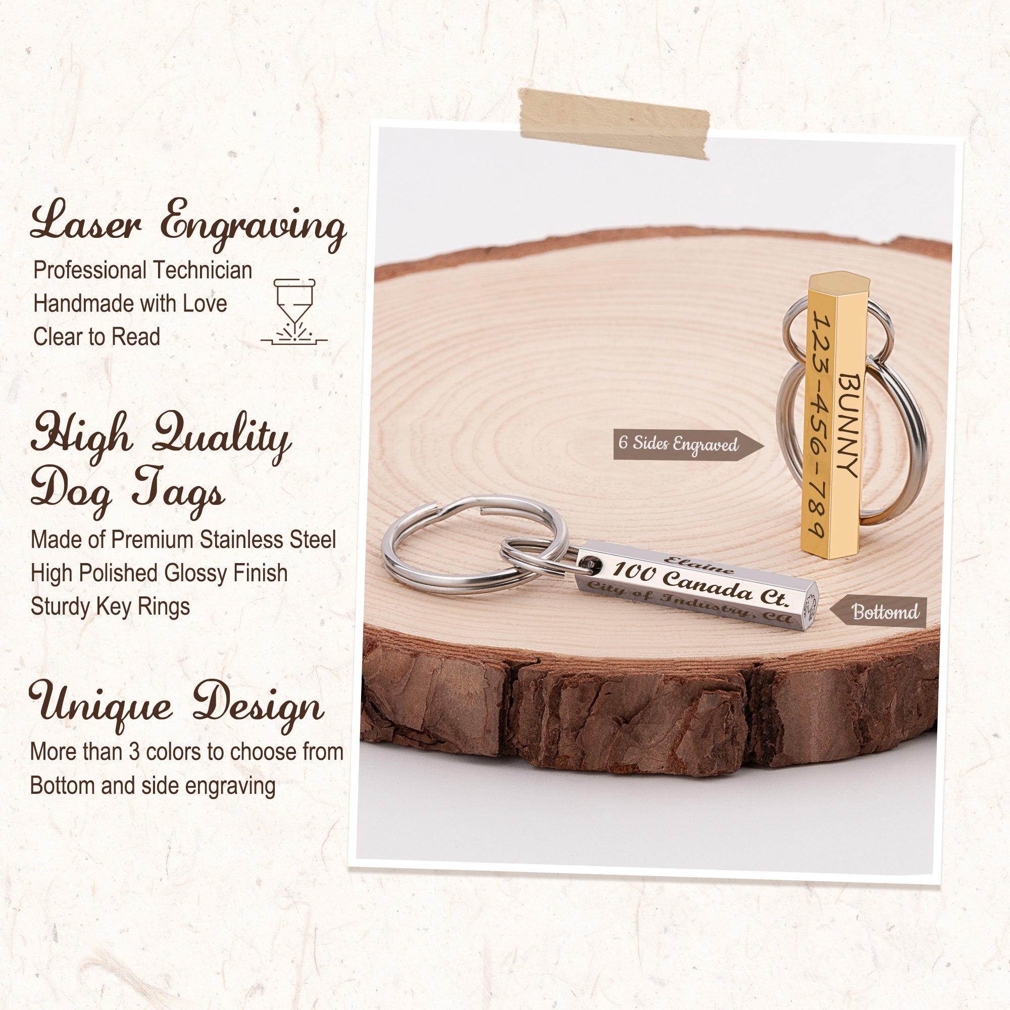 6-Sided Engraving Hexagon Pet Tag