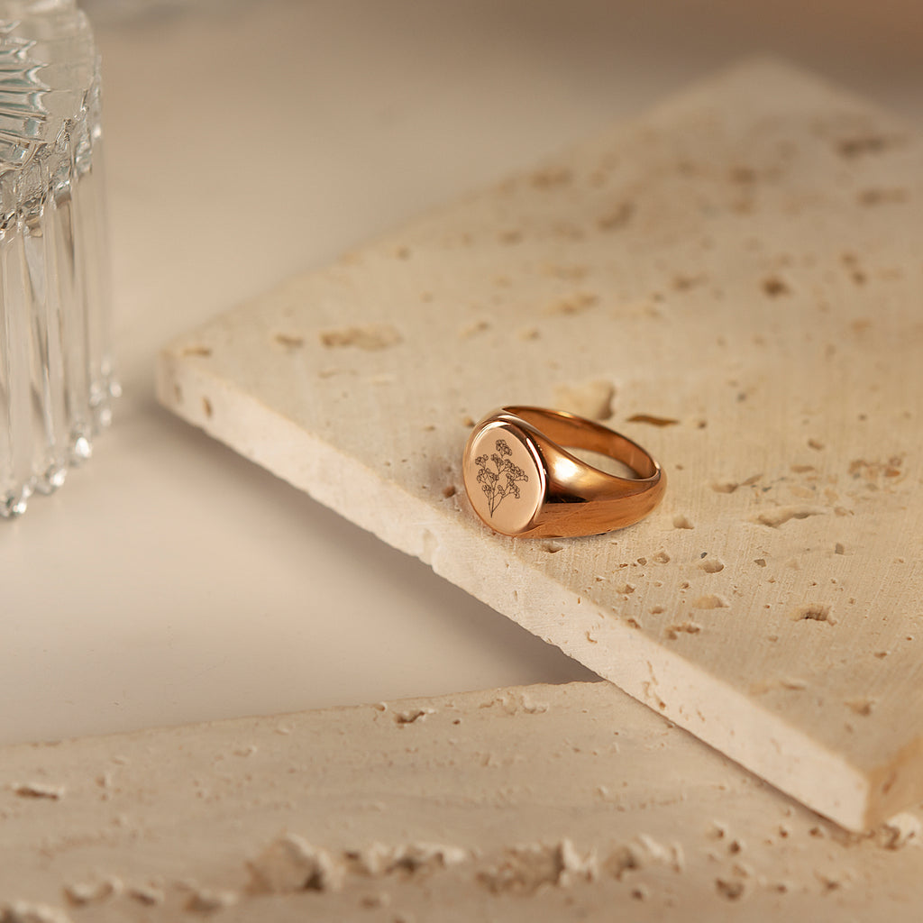Birth Flower Signet Ring