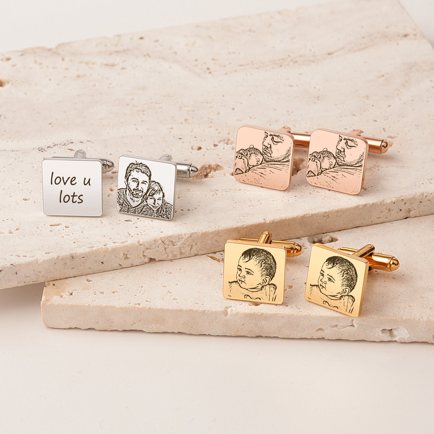 Custom People Portrait Wedding Square Cuff Links