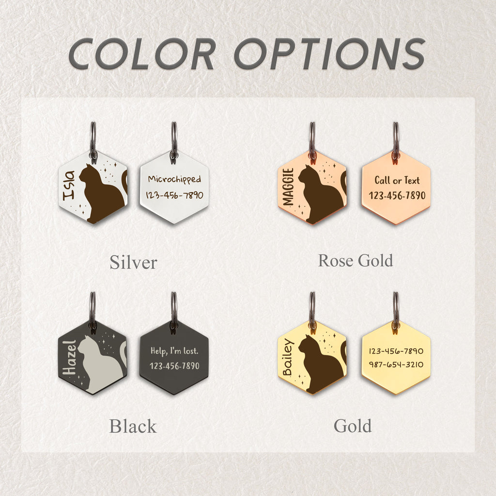 Hexagon Cat Stars Pet ID Dog Tag