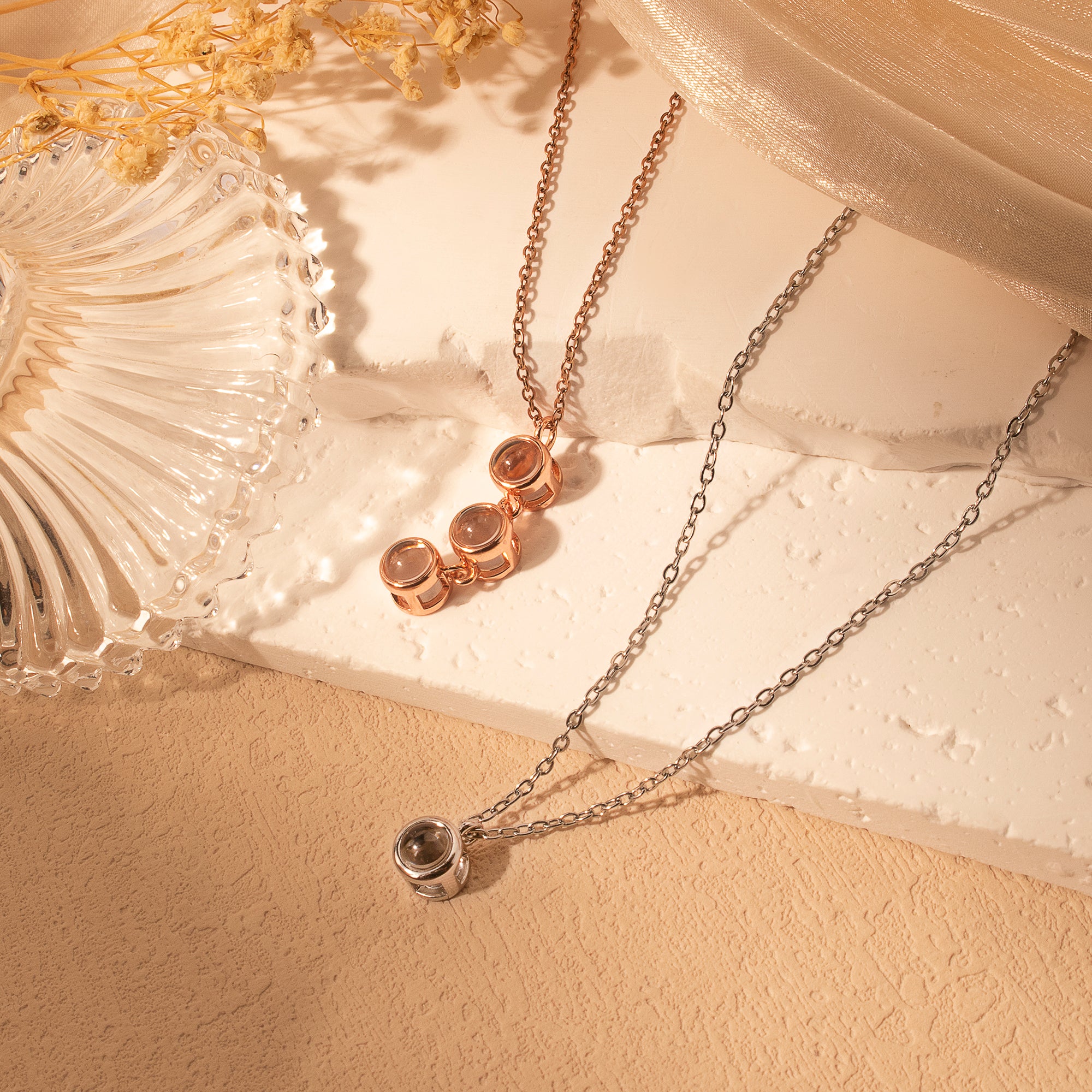 Round Multi-Photo Projection Pet Memorial Necklace
