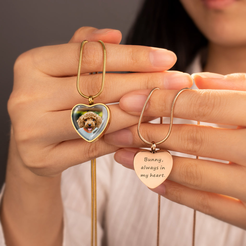 Heart Pet Memorial Ashes Holder Necklace with Photo