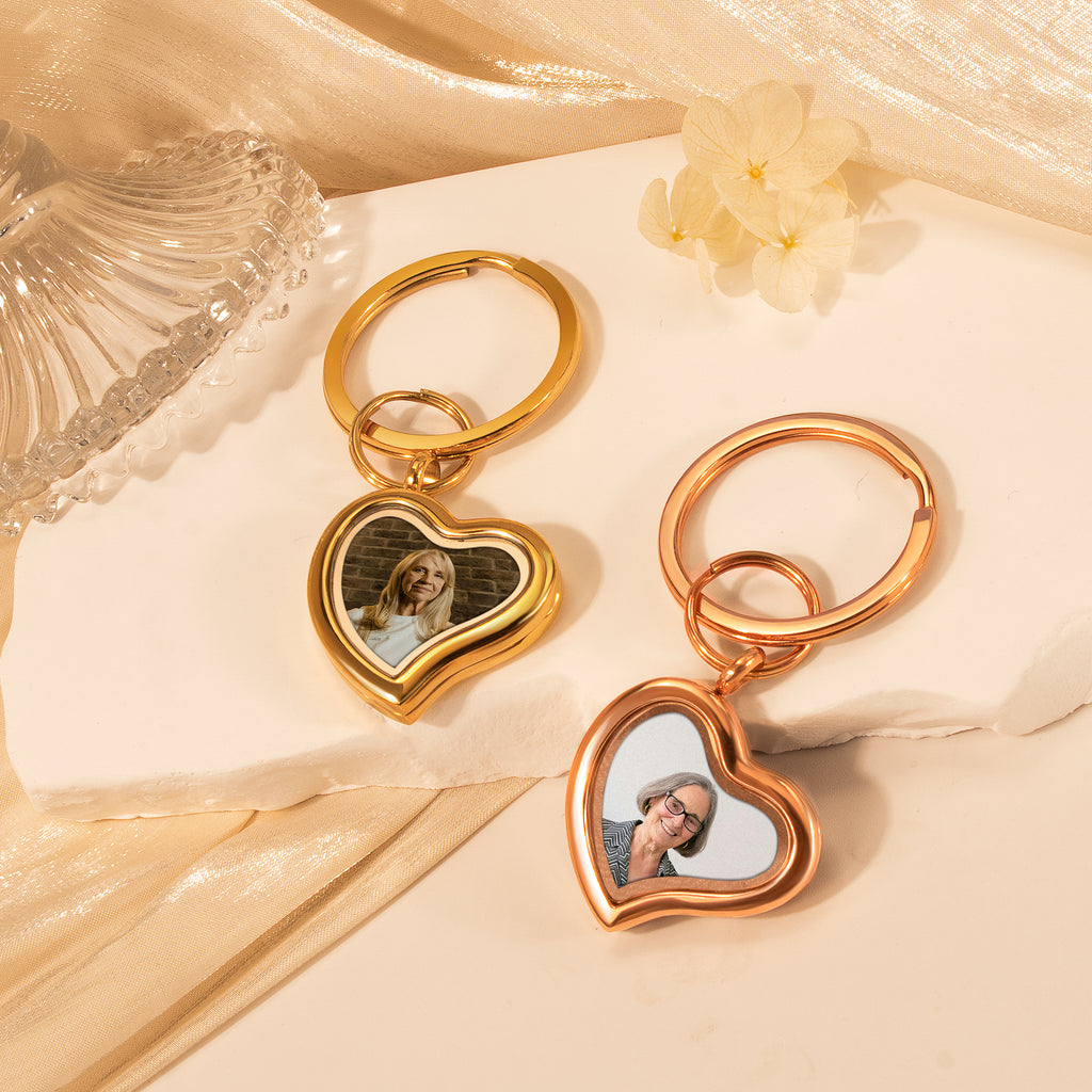 Sideways Heart Photo Locket Memorial Keychain