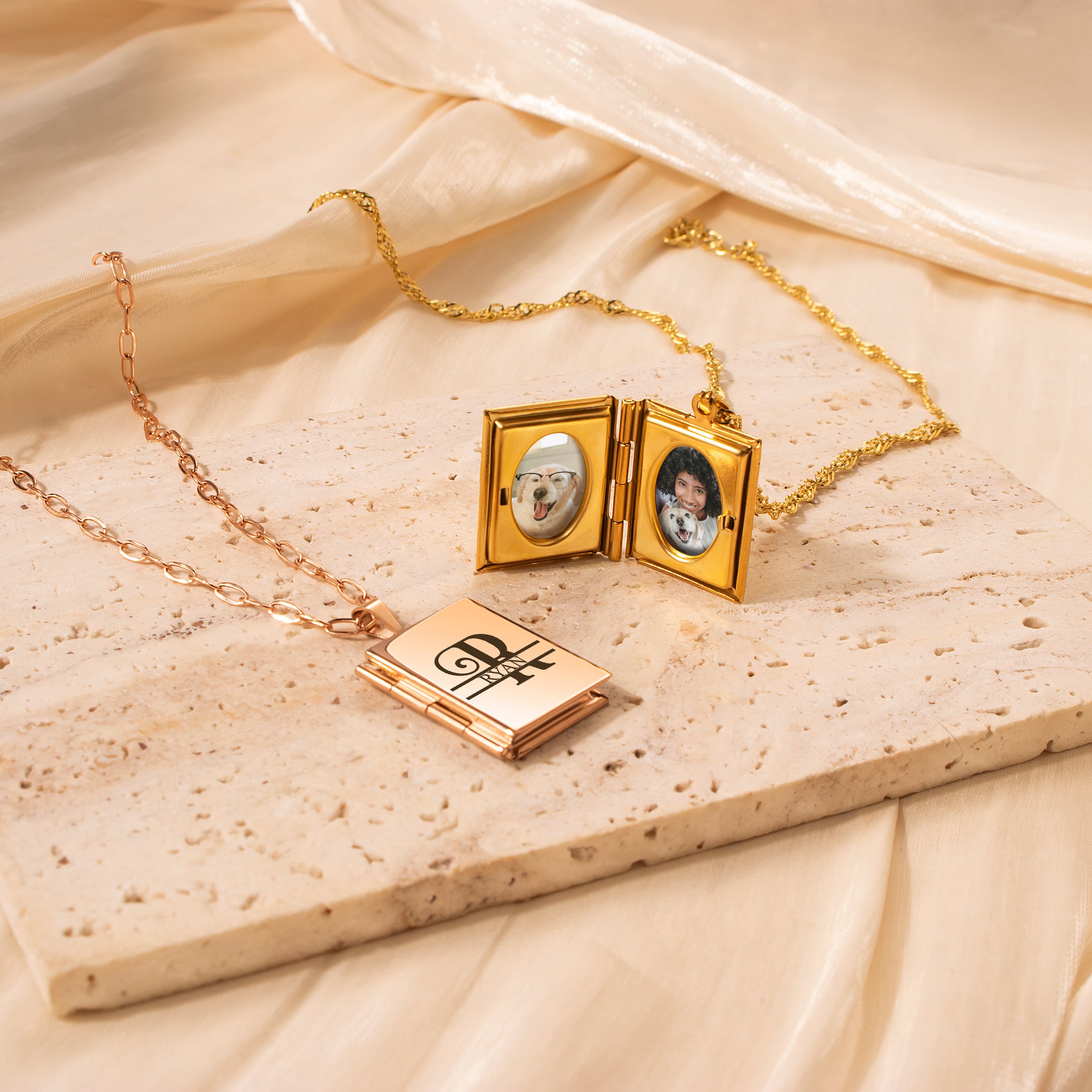 Square Name Photo Locket Necklace