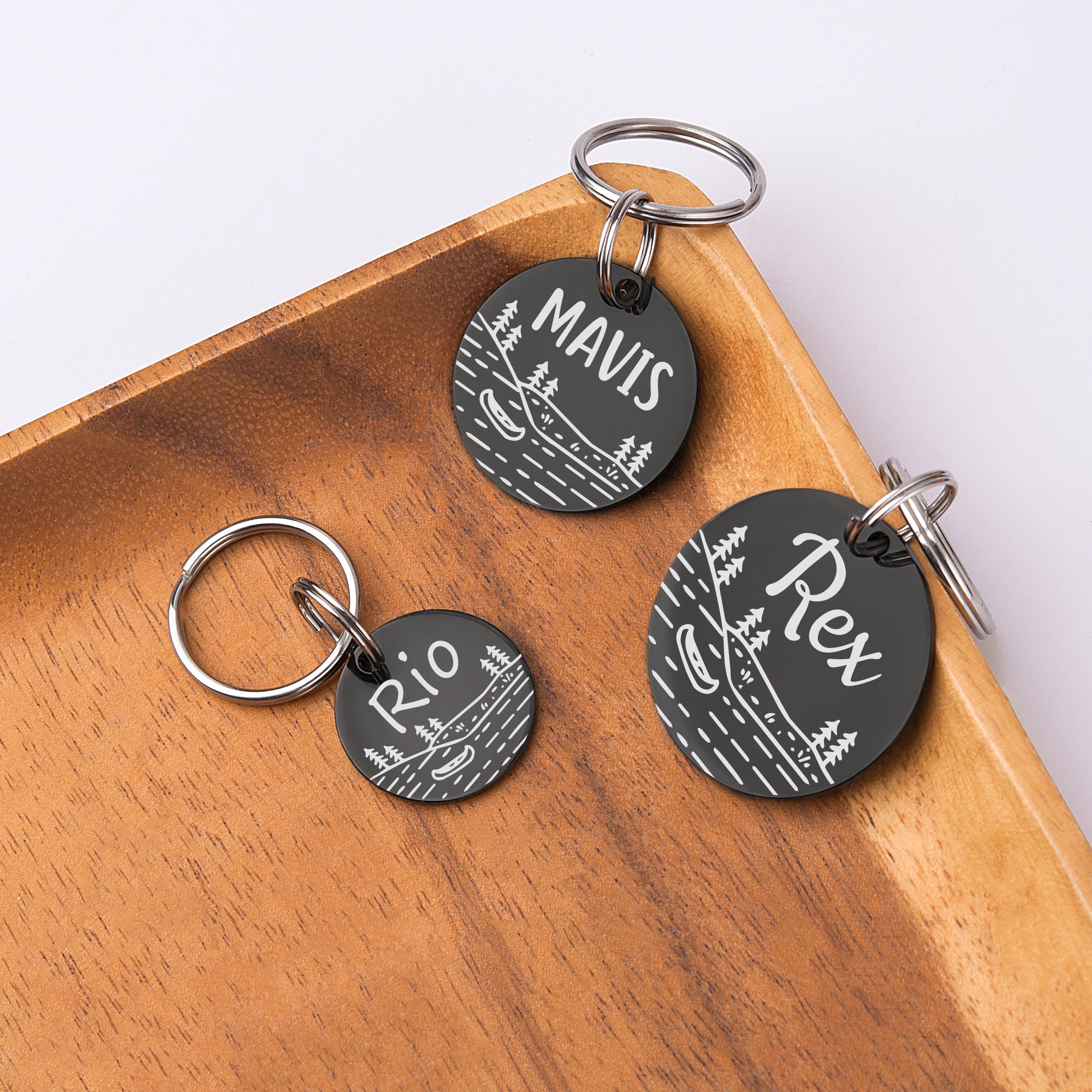 Boat in Lake Round Pet ID Tag