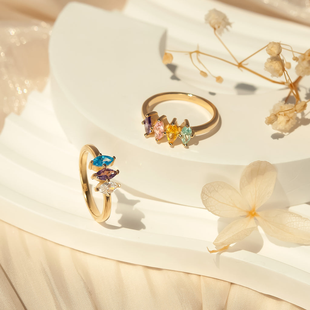 Custom Diamond Shaped Birthstone Ring