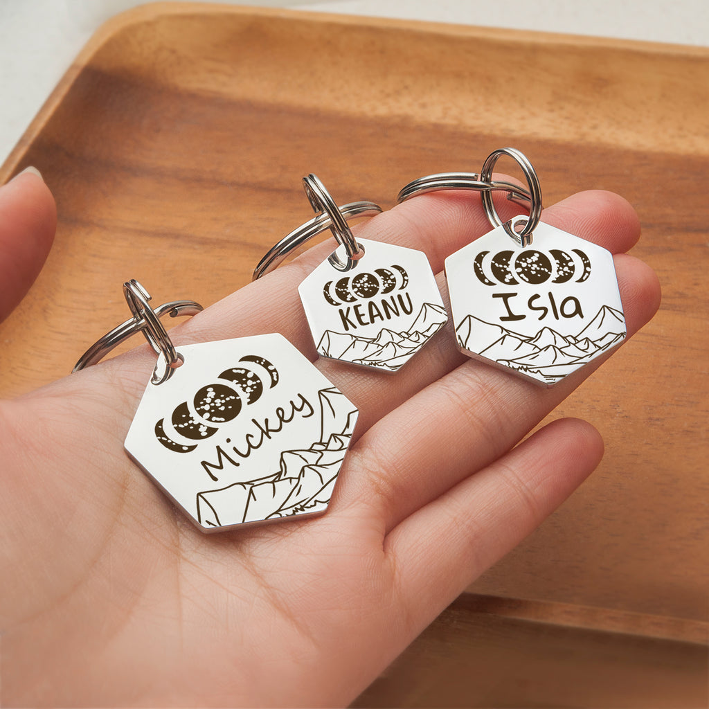 Hexagon Moon Phases Pet ID Tag