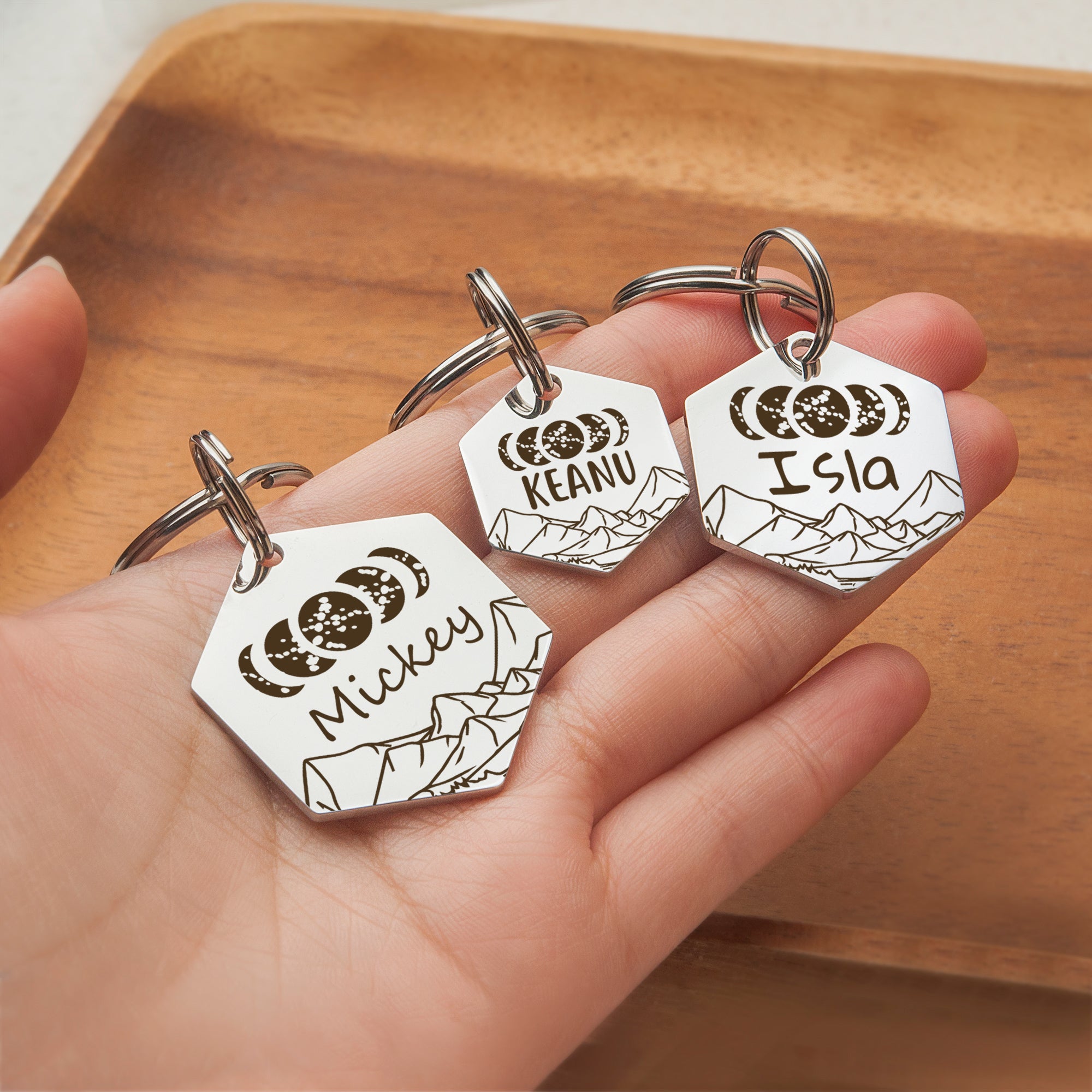 Moon Phases Hexagon Pet Tag