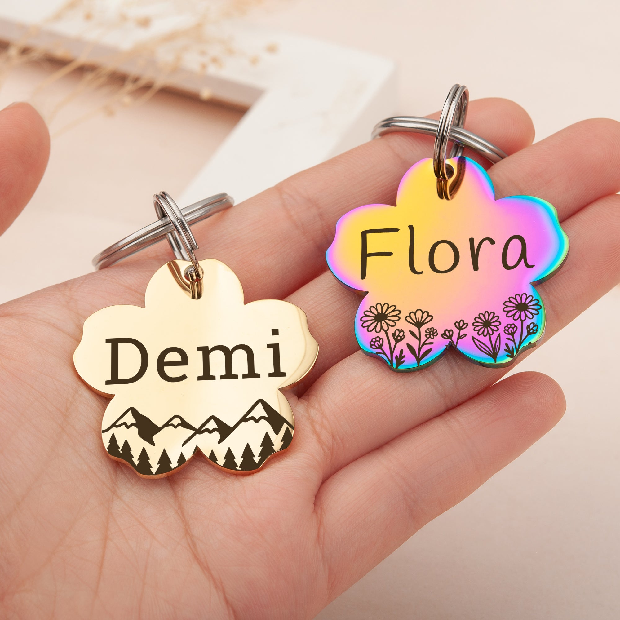 Personalized Cherry Blossom Stainless Steel Pet ID Tag