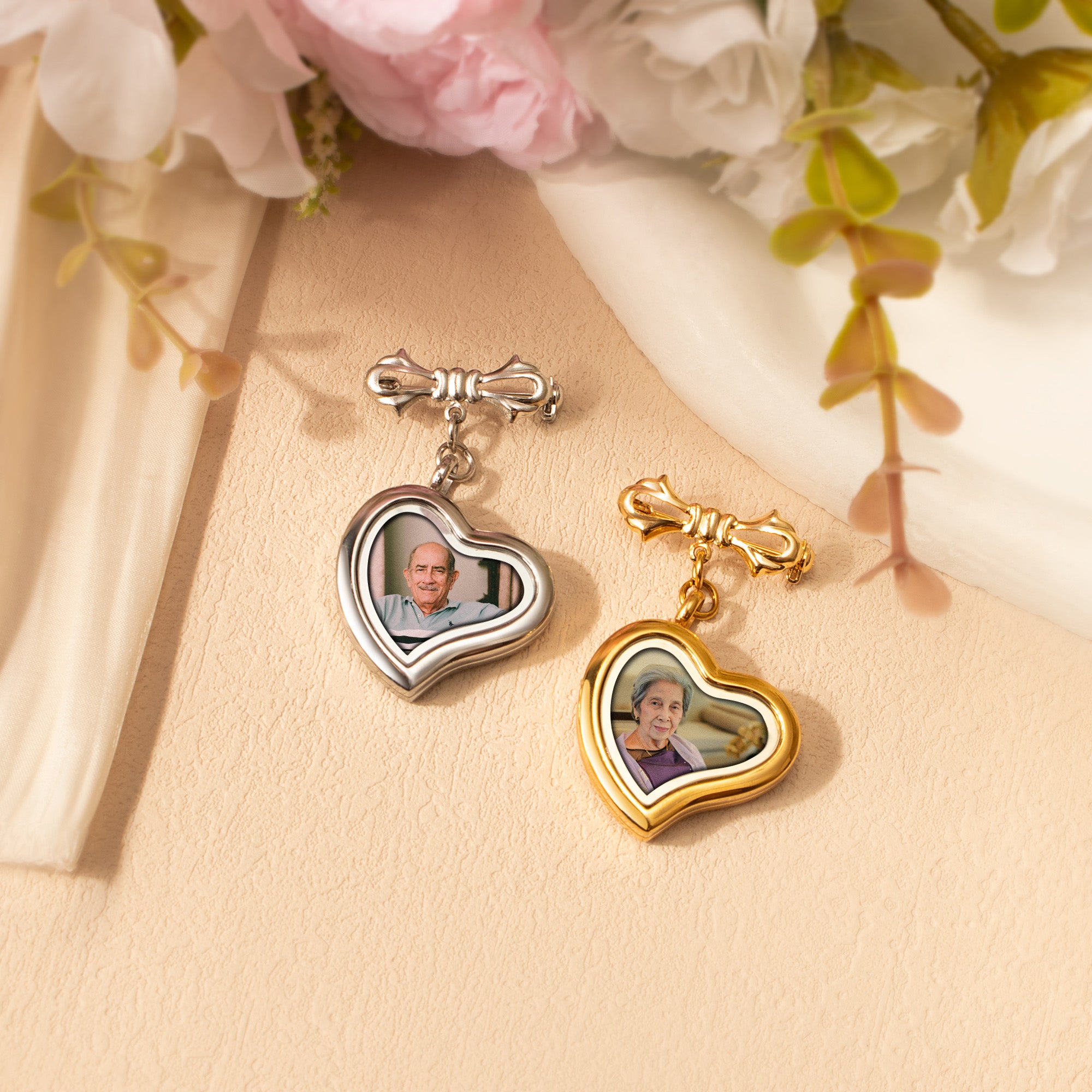 Glass Sideways Heart Wedding Photo Locket Brooch Pin