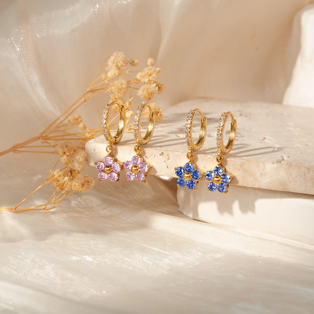 Plum Blossom Birthstone Hoop Earrings