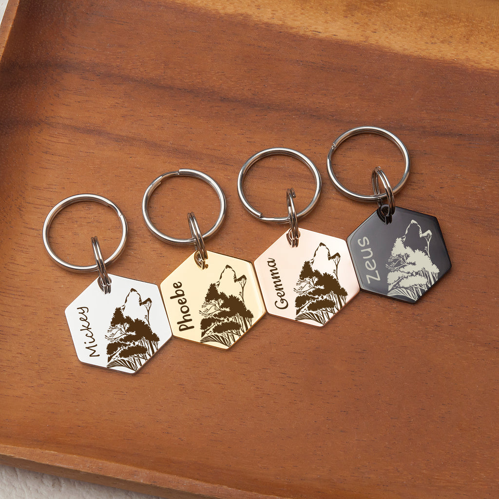Hexagon Wolf Woods Shaped Pet ID Dog Tag