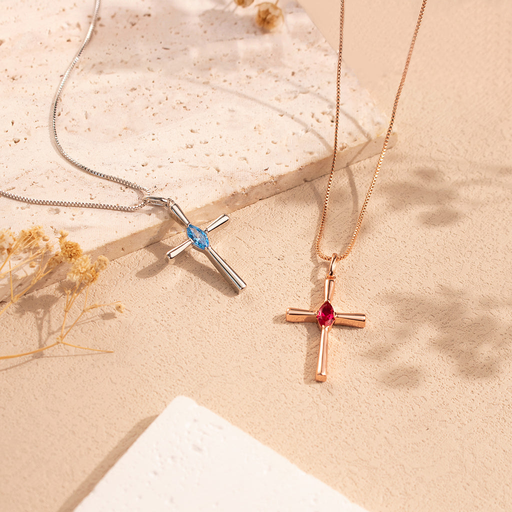Personalized Birthstone Cross Necklace