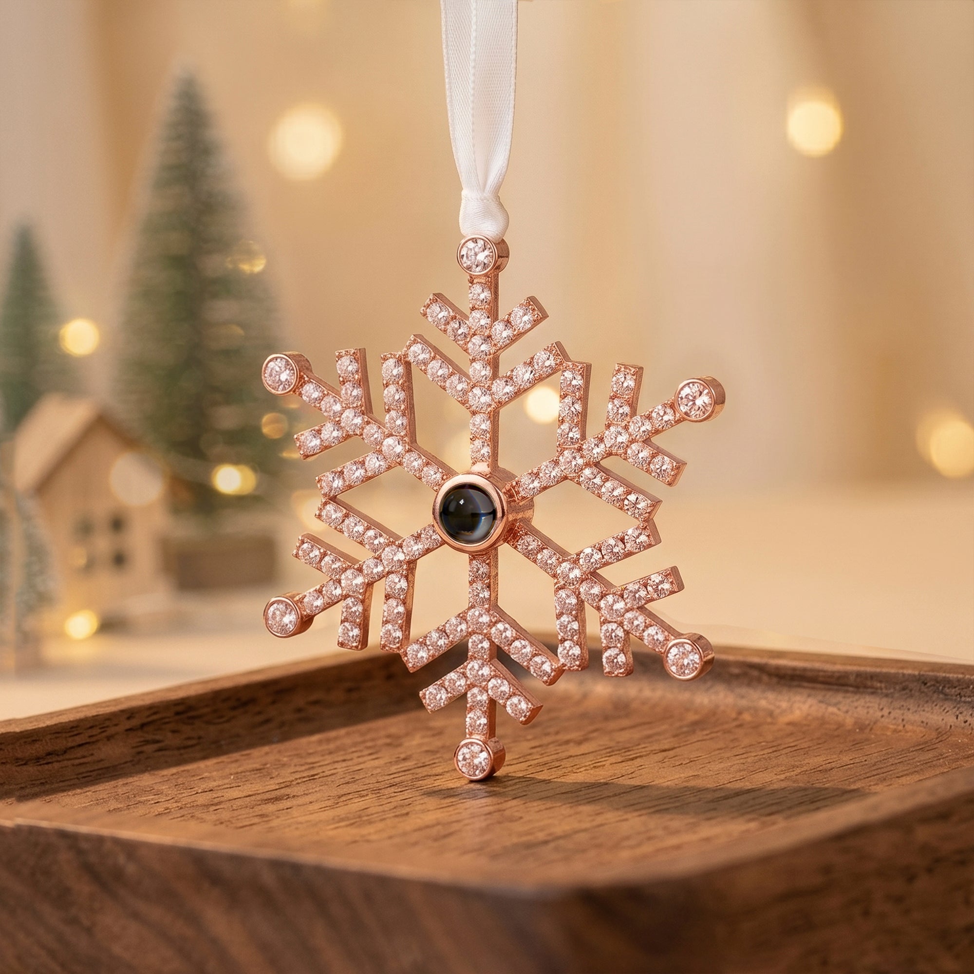 Rhinestone Snowflake Photo Projection Christmas Ornament