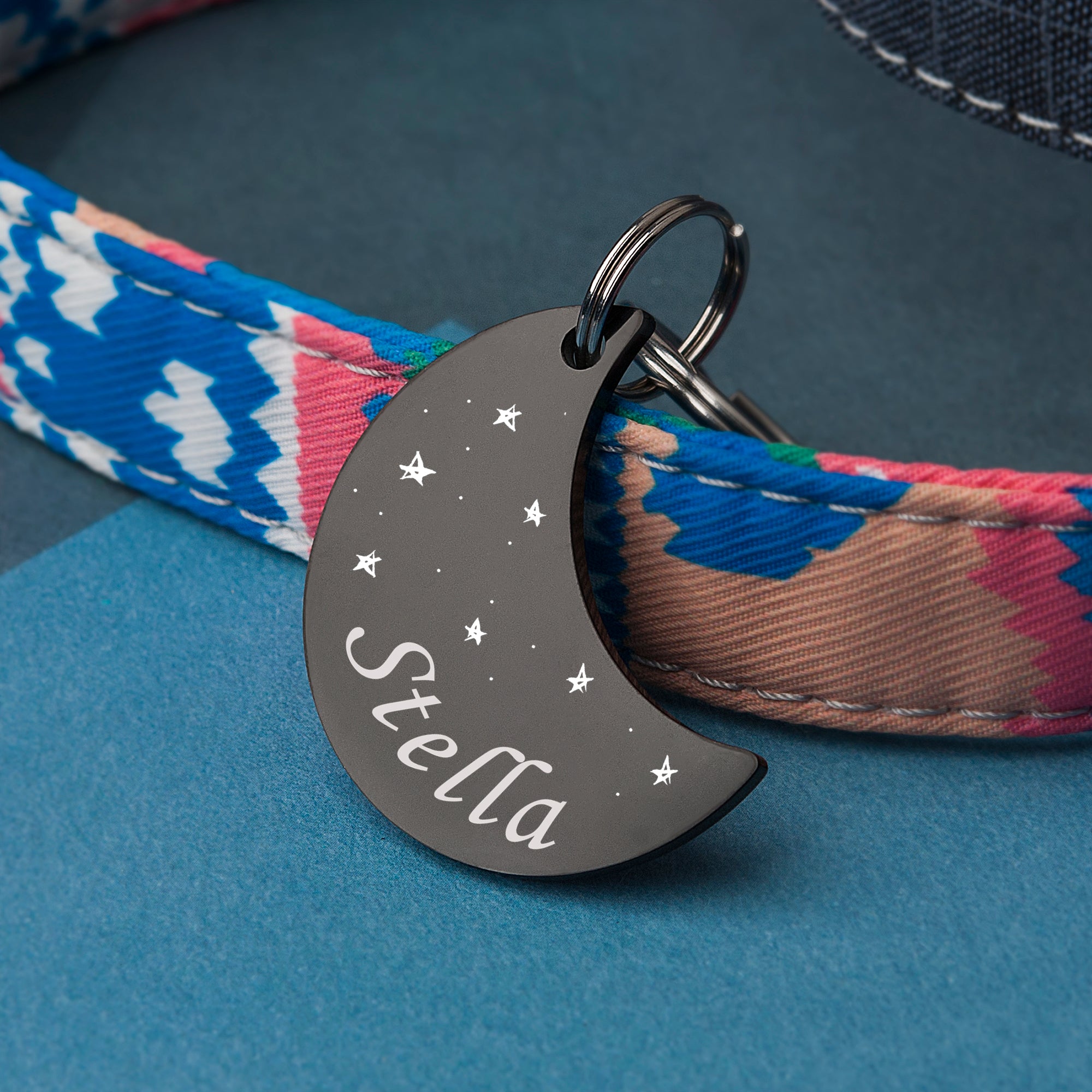 Moon shaped dog store tag