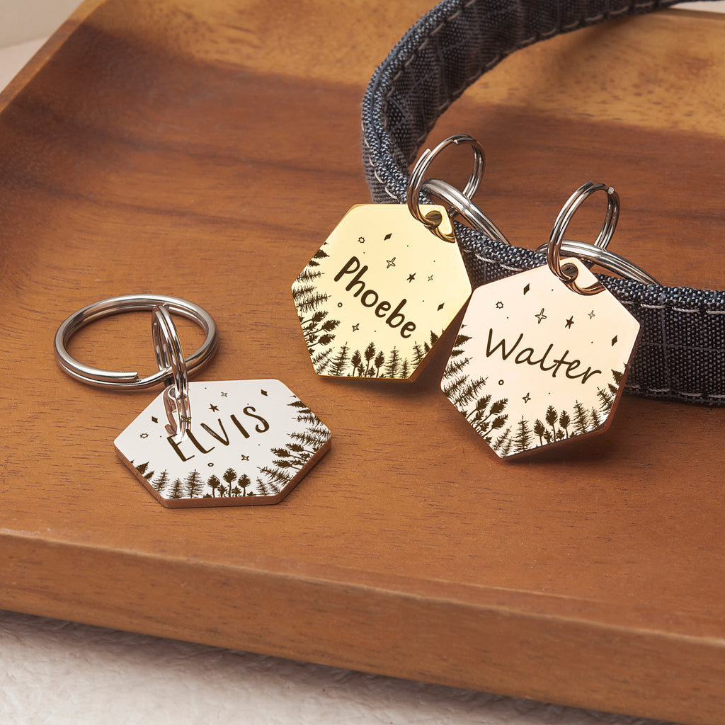 Hexagon Woods and Stars Pet ID Dog Tag