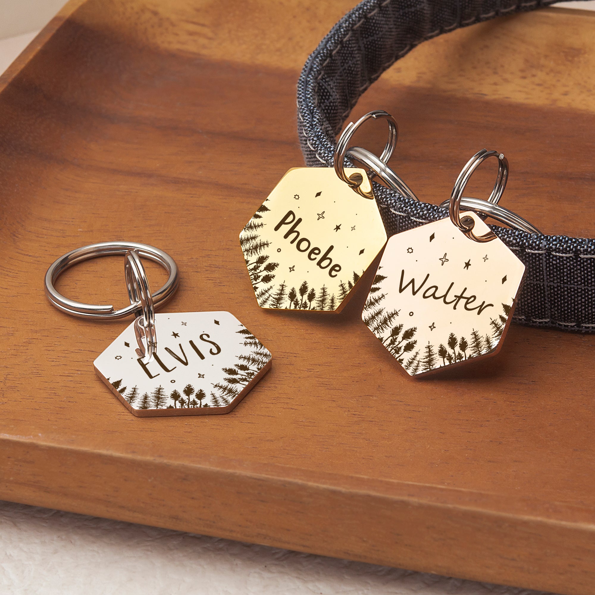 Hexagon Woods and Stars Pet ID Dog Tag