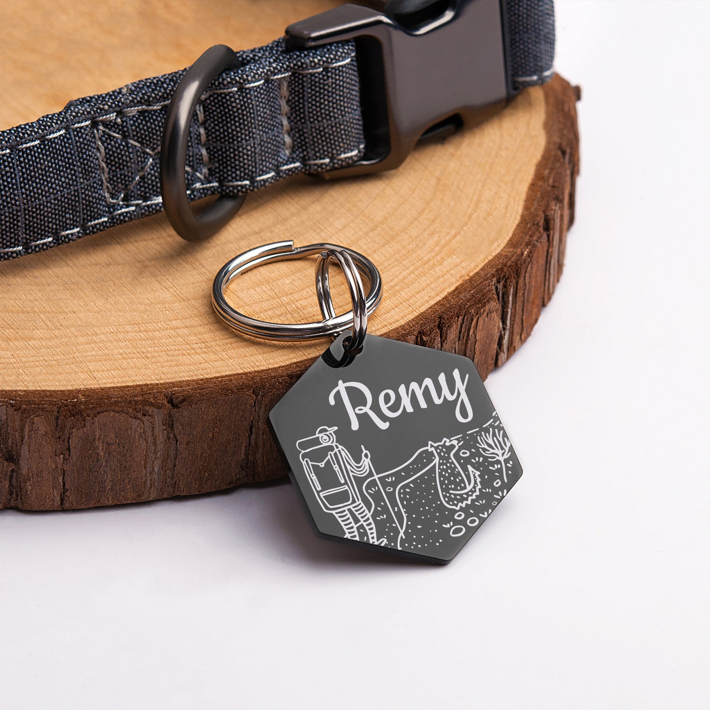 Personalized Hiking with Pet Hexagon Shaped Pet ID Dog Tag for Cat or Dog