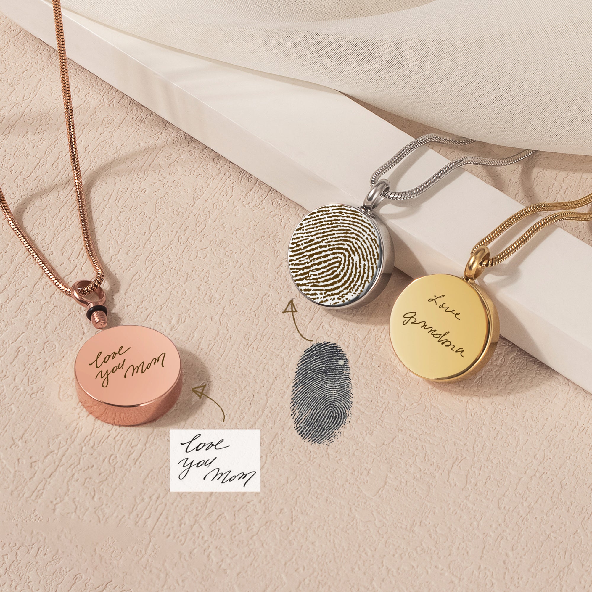 Custom Fingerprint and Handwriting Round Memorial Necklace
