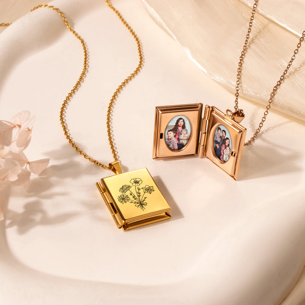 Square Build Your Own Bouquet Photo Locket Necklace