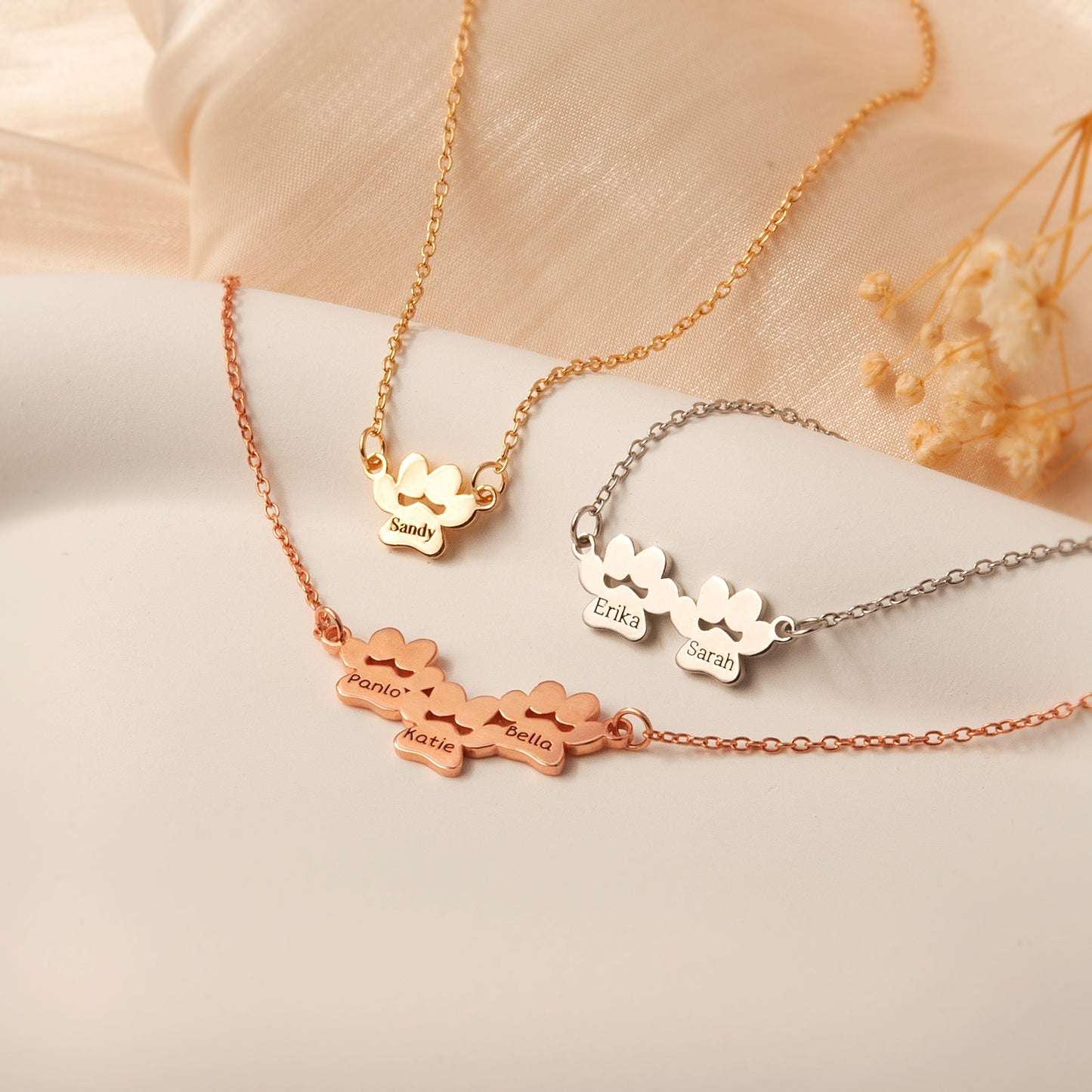 Personalized Horizontal Paw Print Charm Necklace