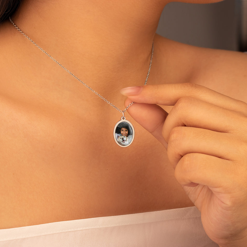 Oval Pet Photo Necklace with Glass Dome Cab