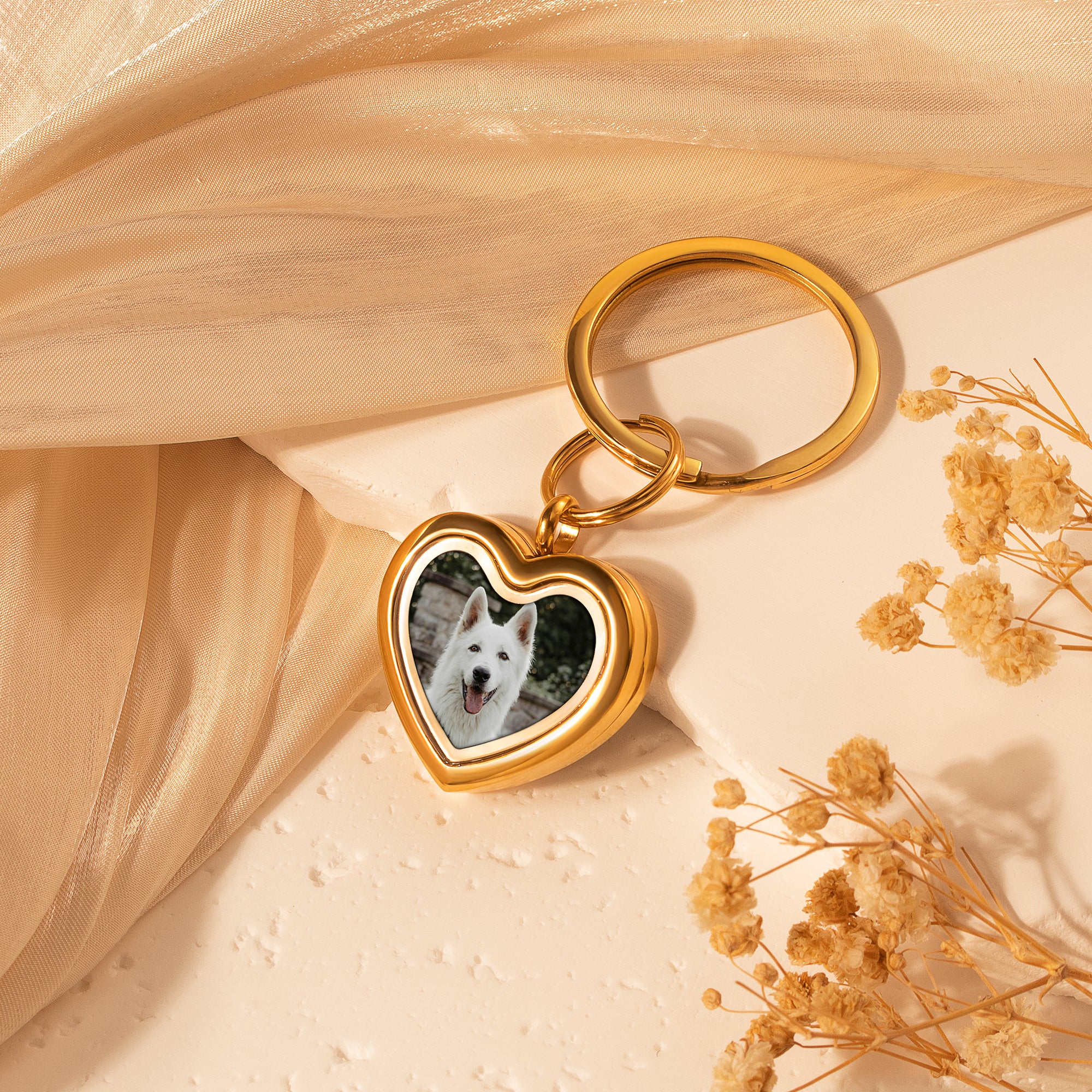 Glass Heart Photo Locket Pet Memorial Keychain